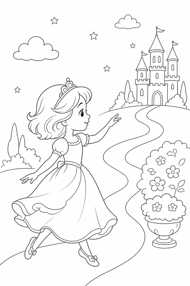 Preschool Princess Preschool princess simple scene coloring page