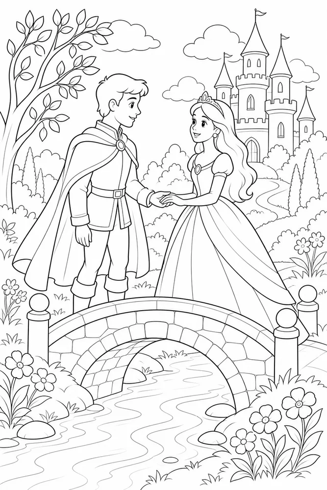Prince Princess Bridge Meeting coloring page