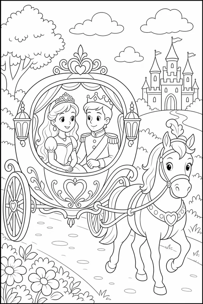 Prince Princess Carriage Ride coloring page