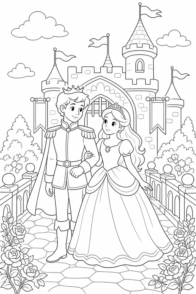 Prince Princess Castle Walkway coloring page