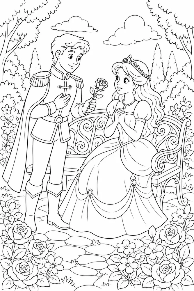 Prince Princess Garden Bench coloring page