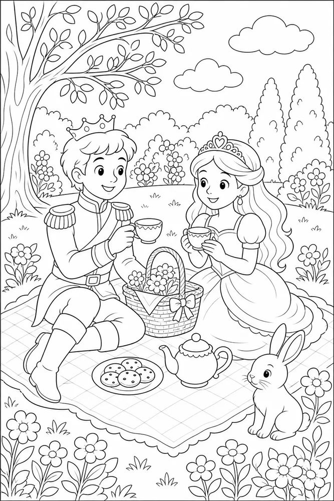 Prince Princess Storybook Picnic coloring page