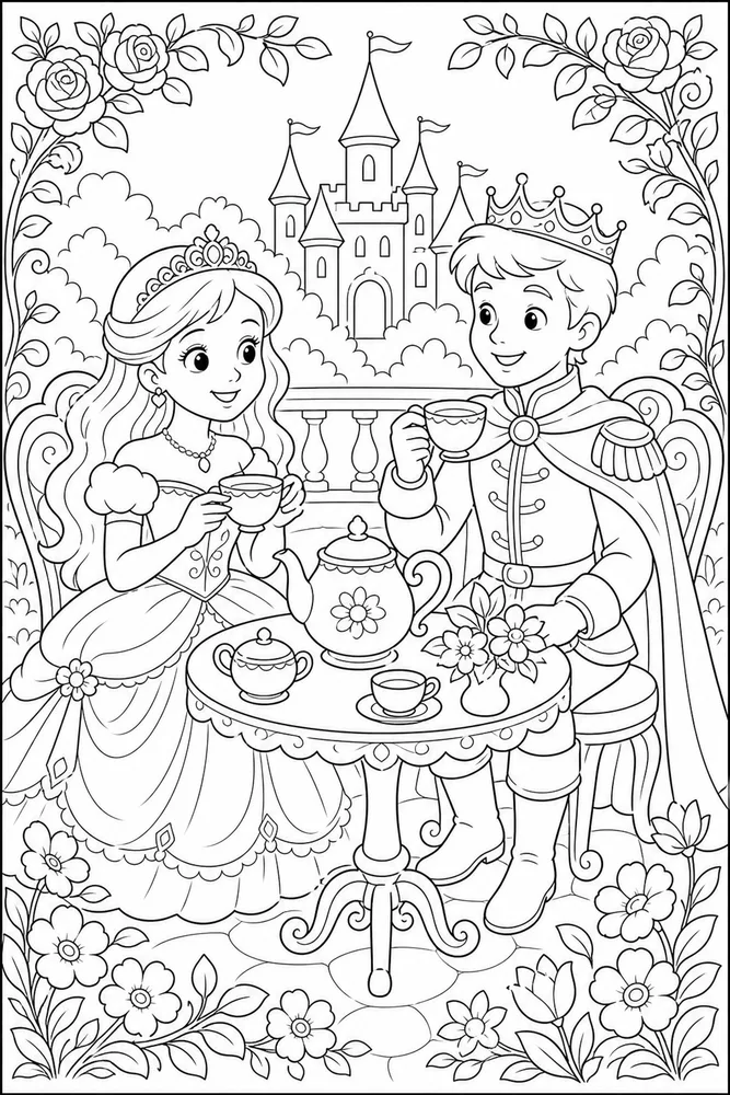 Prince Princess Tea Table coloring page