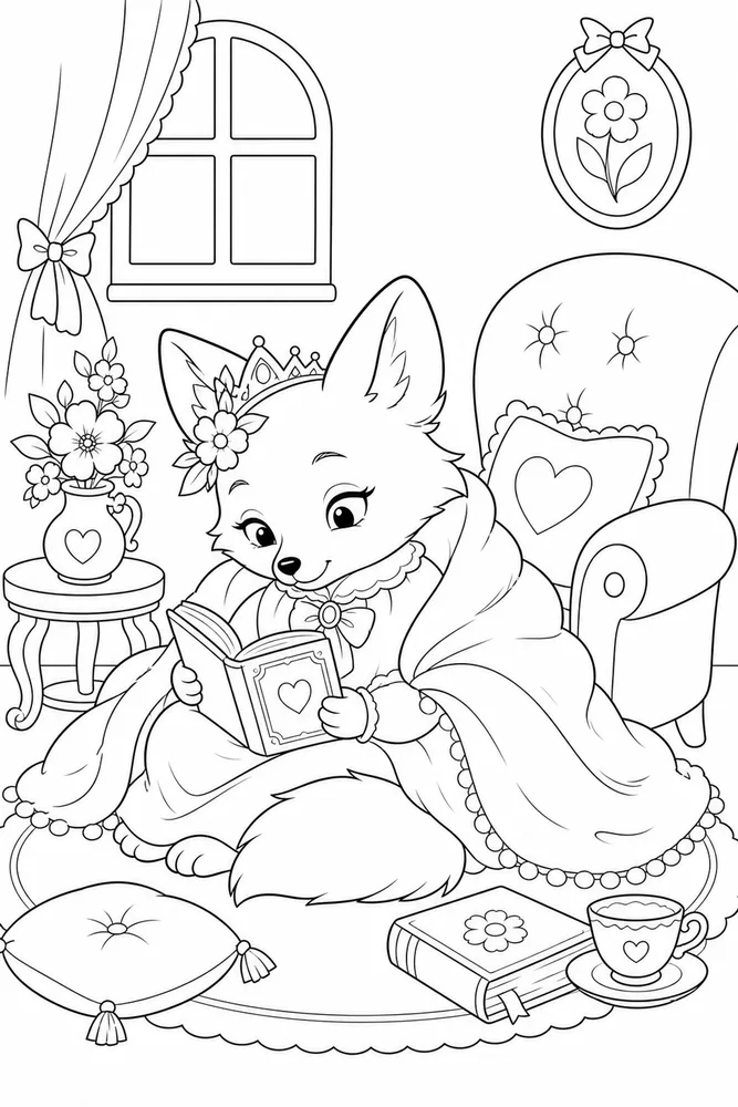 Princess Animal Princess animal cozy indoor moment coloring page