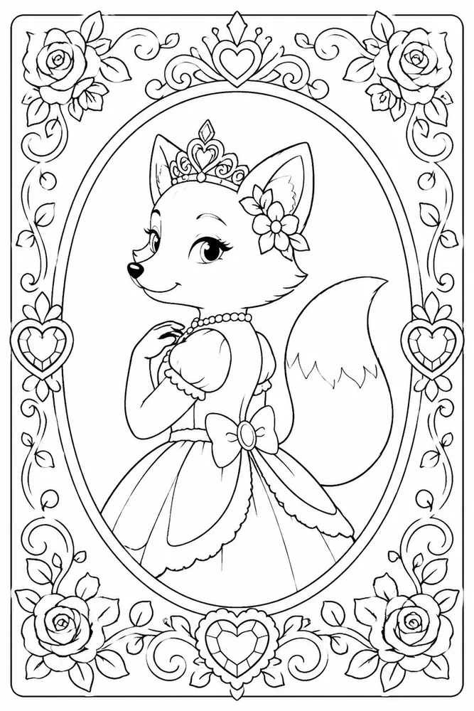 Princess Animal Princess animal decorative border coloring page