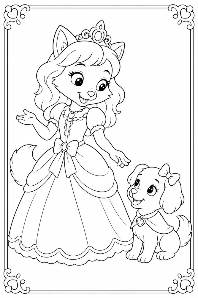 Princess Animal Princess animal family scene coloring page