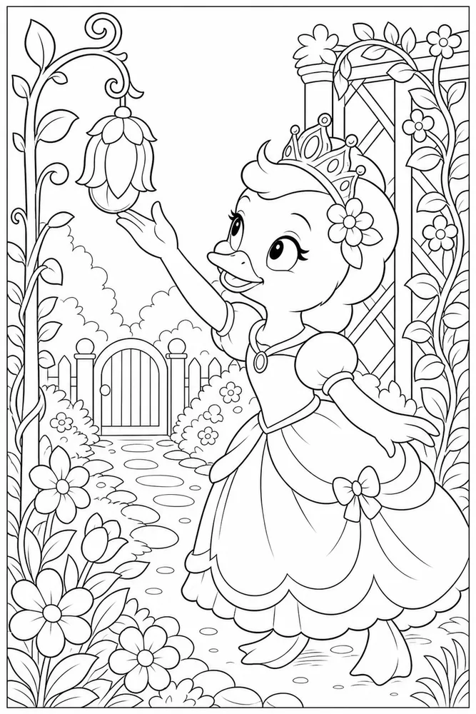 Princess Animal Princess animal garden setting coloring page