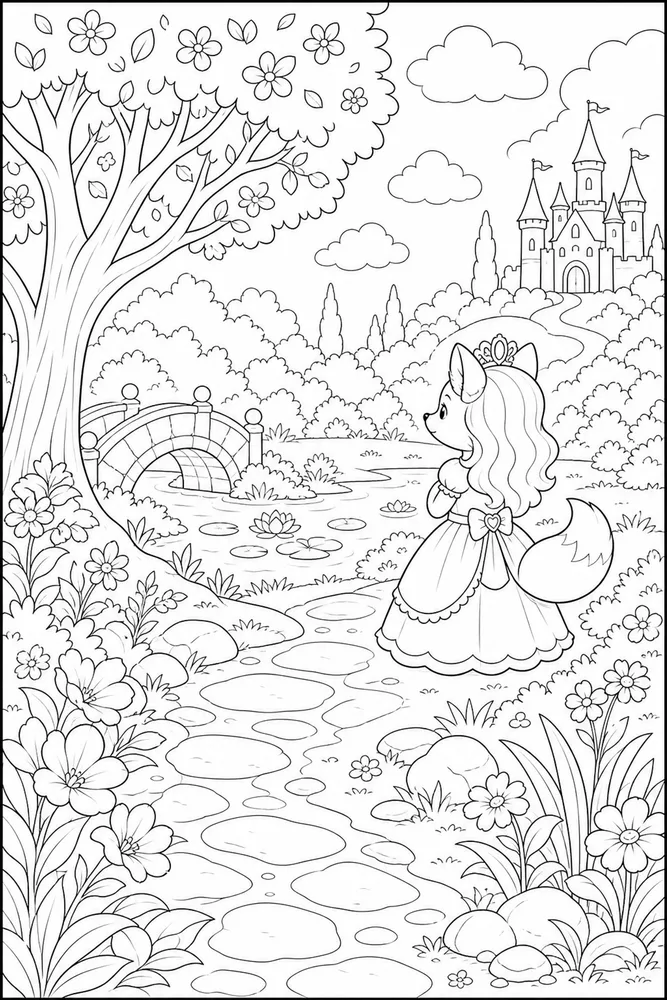 Princess Animal Princess animal habitat background coloring page