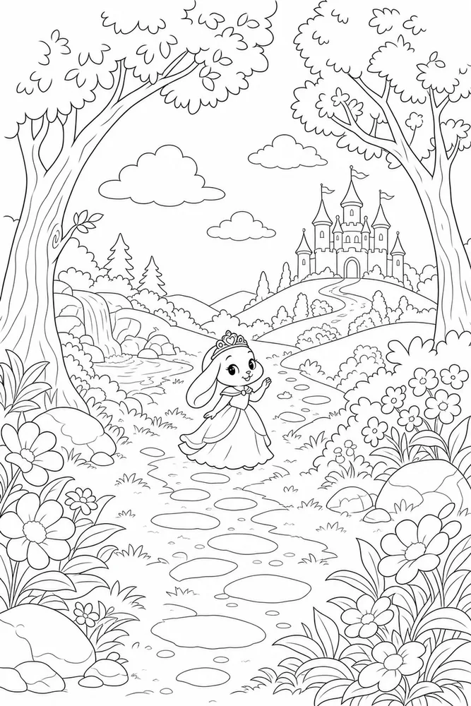 Princess Animal Princess animal outdoor path coloring page