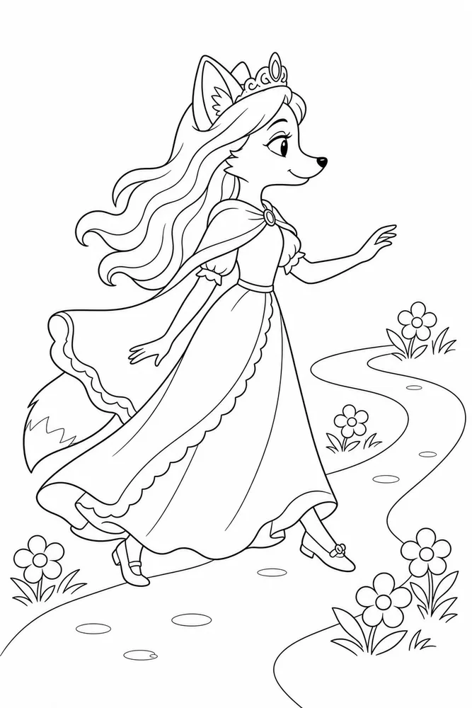 Princess Animal Princess animal simple scene coloring page