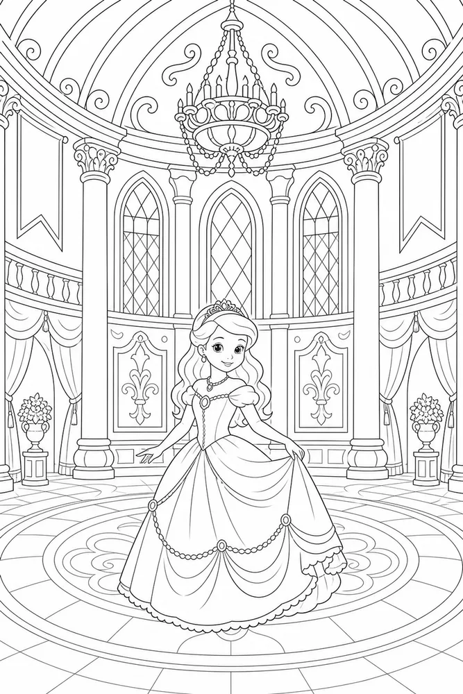 Princess Castle Ballroom Arches coloring page