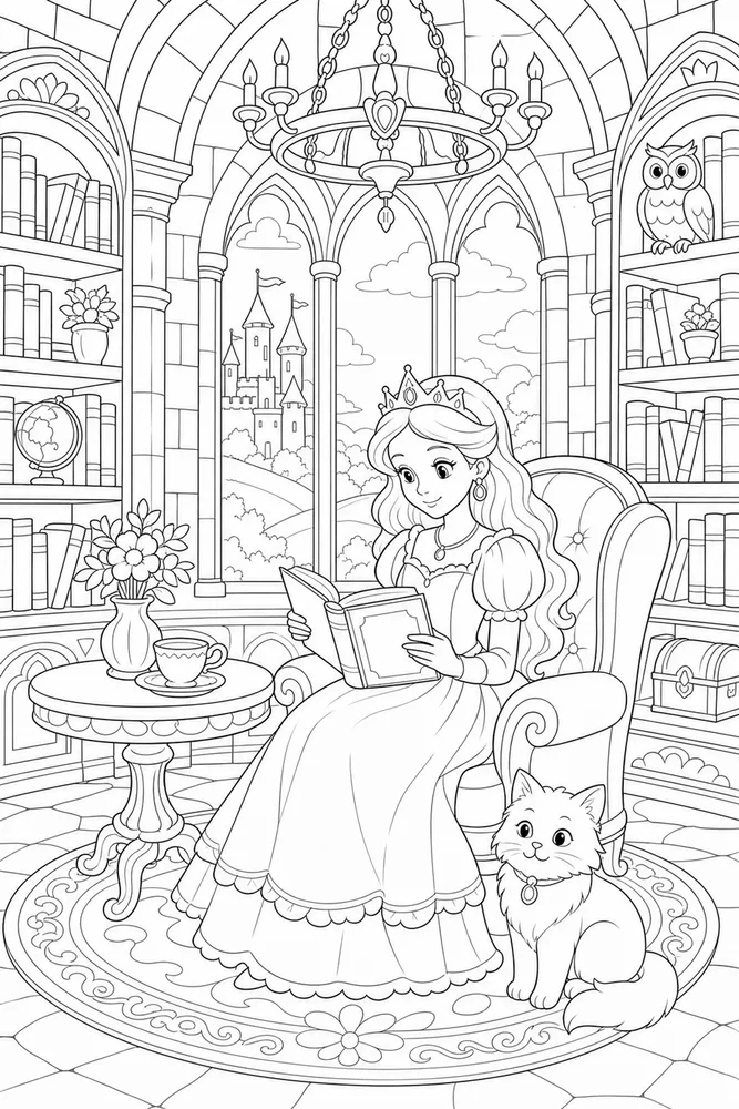 Princess Castle Castle Library coloring page