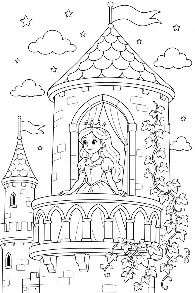 Princess Castle Castle Tower Balcony coloring page