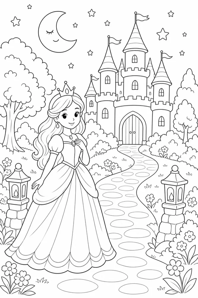 Princess Castle Moonlit Castle Path coloring page