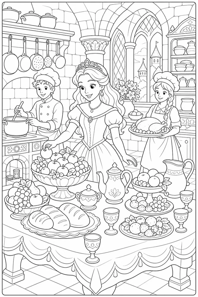 Princess Castle Palace Kitchen Feast coloring page