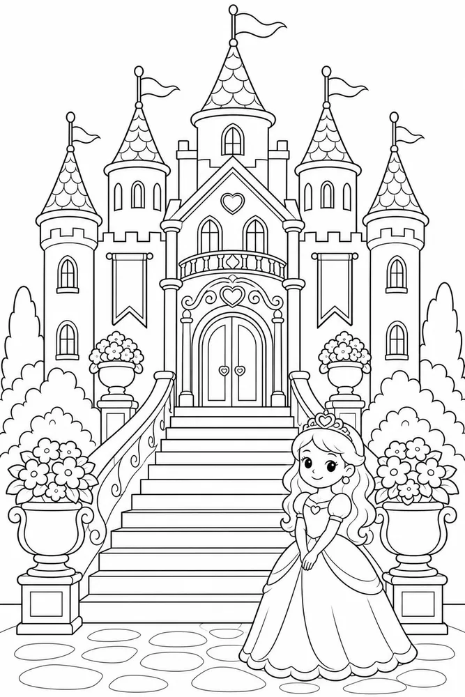 Princess Castle Palace Staircase coloring page