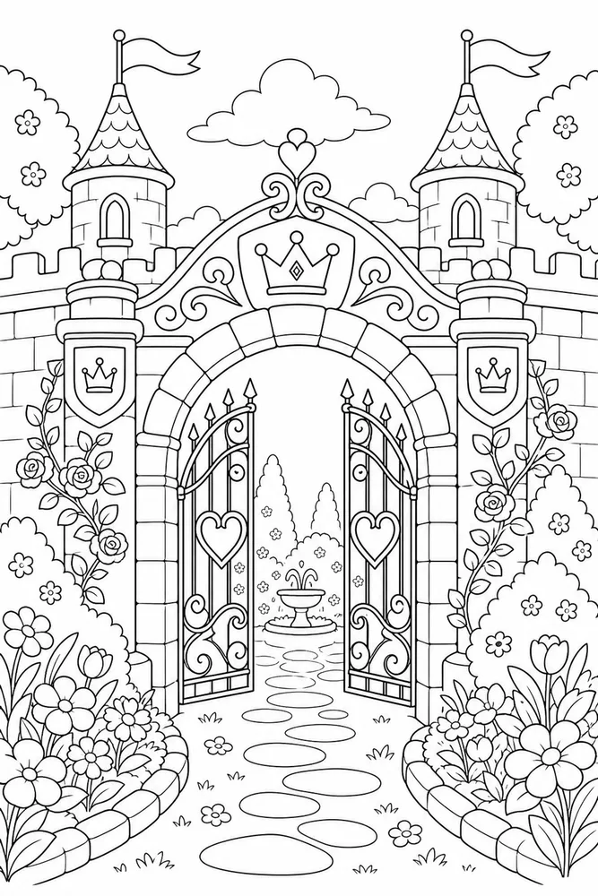 Princess Castle Royal Garden Gate coloring page