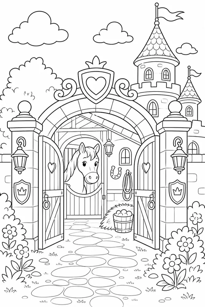 Princess Castle Royal Stable Gate coloring page