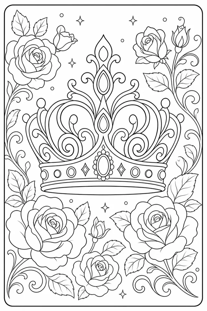 Princess Crown Crown And Roses coloring page