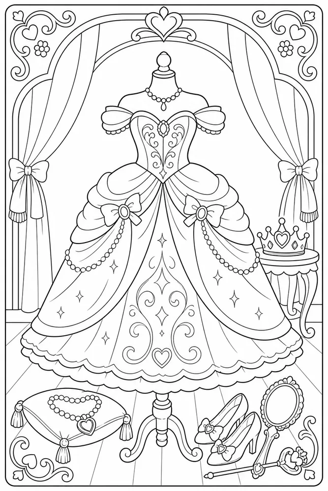 Princess Dress Ball Gown Display coloring page