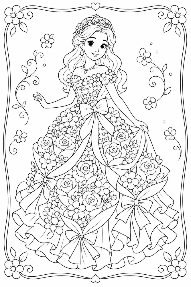 Princess Dress Bouquet Dress coloring page