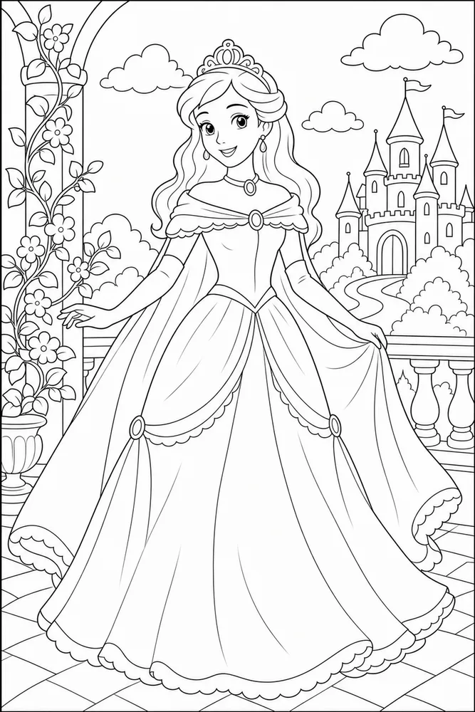 Princess Dress Cape And Gloves coloring page