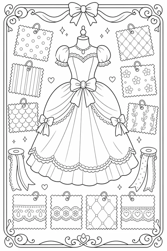 Princess Dress Fabric Swatches coloring page