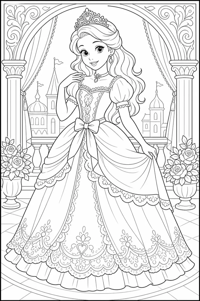Princess Dress Lace Pattern Gown coloring page