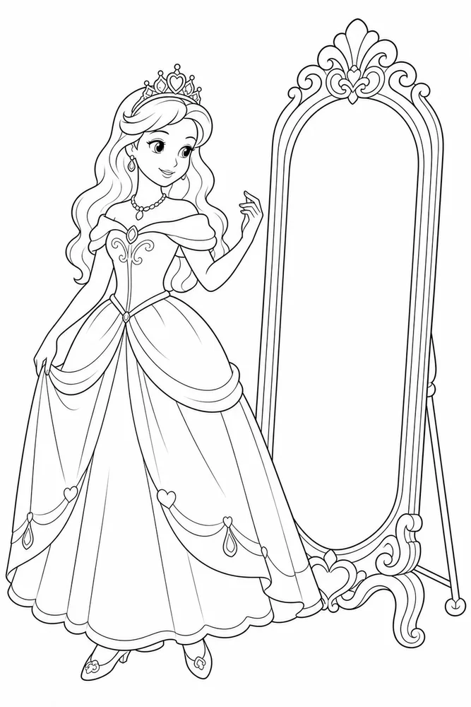 Princess Dress Mirror Pose coloring page