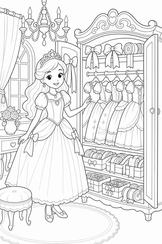 Princess Dress Ribbon Closet coloring page