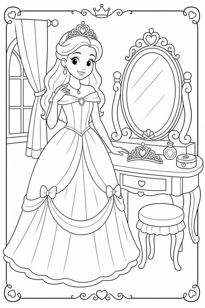Princess Dress Tiara Vanity coloring page