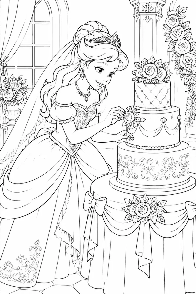 Princess Wedding Princess wedding activity scene coloring page