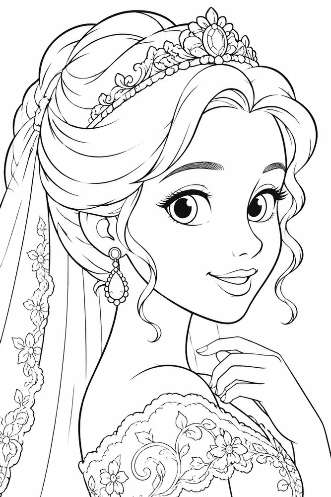 Princess Wedding Princess wedding close up detail coloring page