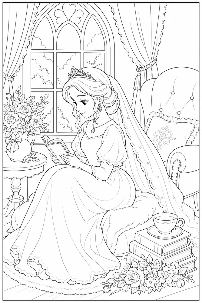Princess Wedding Princess wedding cozy indoor moment coloring page