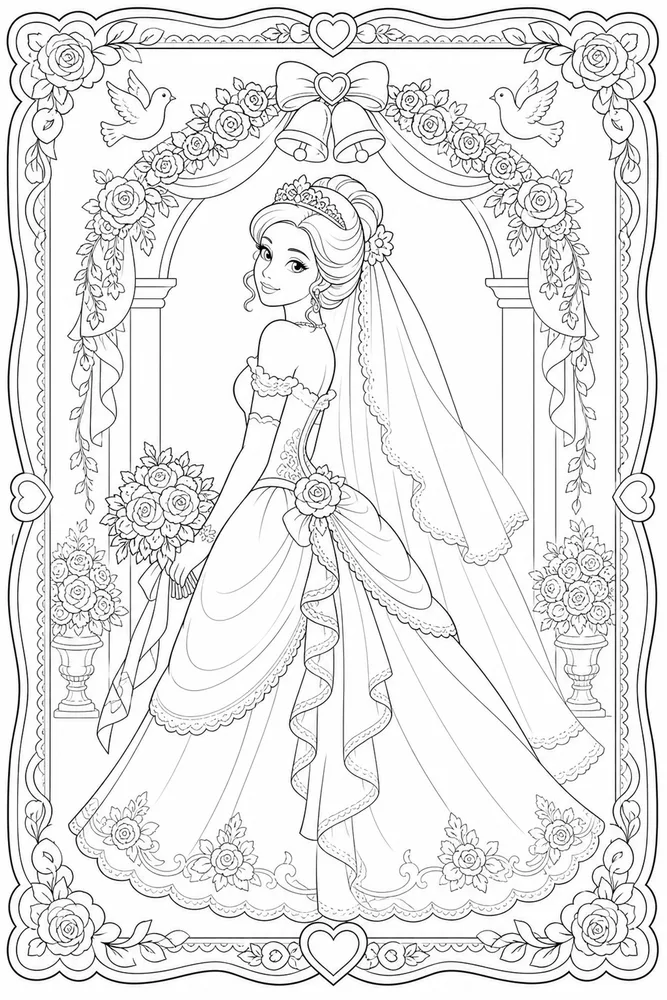Princess Wedding Princess wedding decorative border coloring page