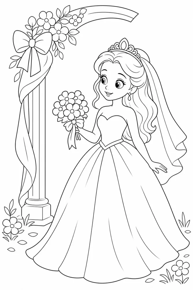 Princess Wedding Princess wedding easy beginner page coloring page