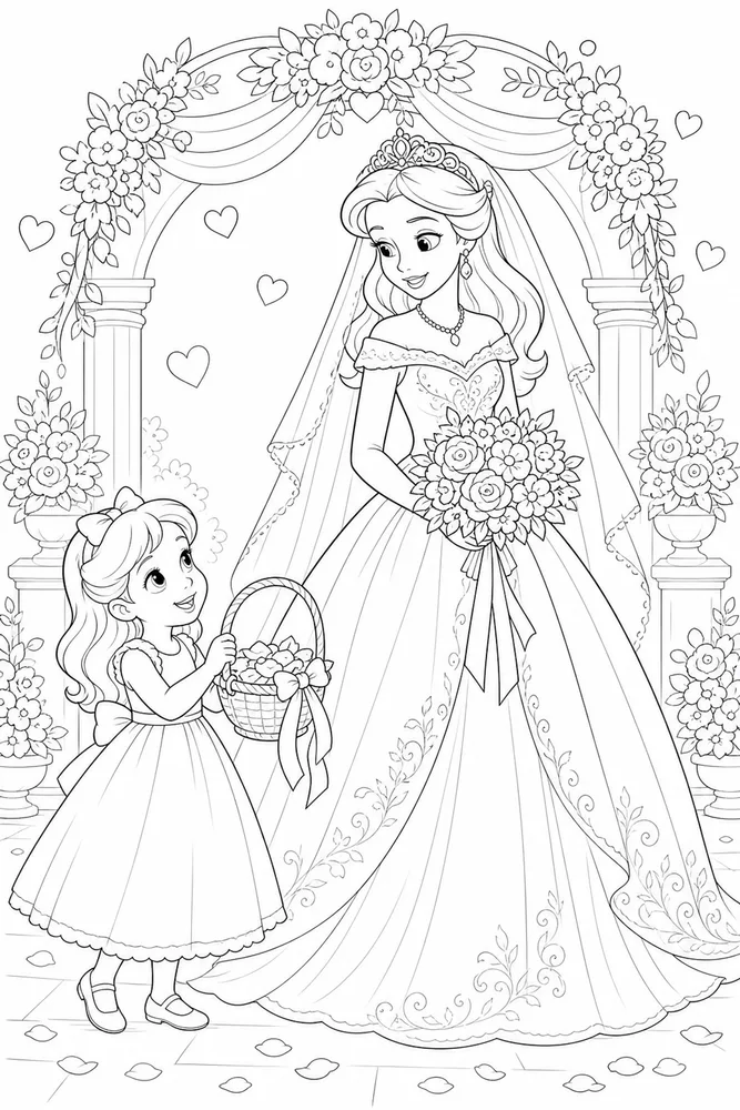 Princess Wedding Princess wedding family scene coloring page