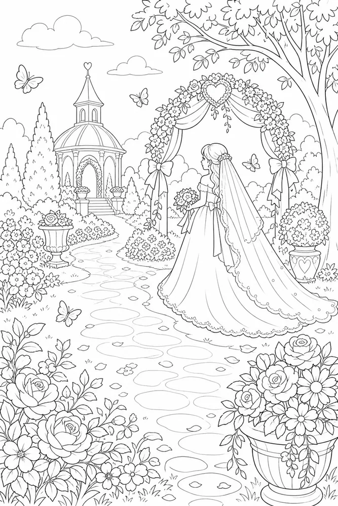 Princess Wedding Princess wedding habitat background coloring page