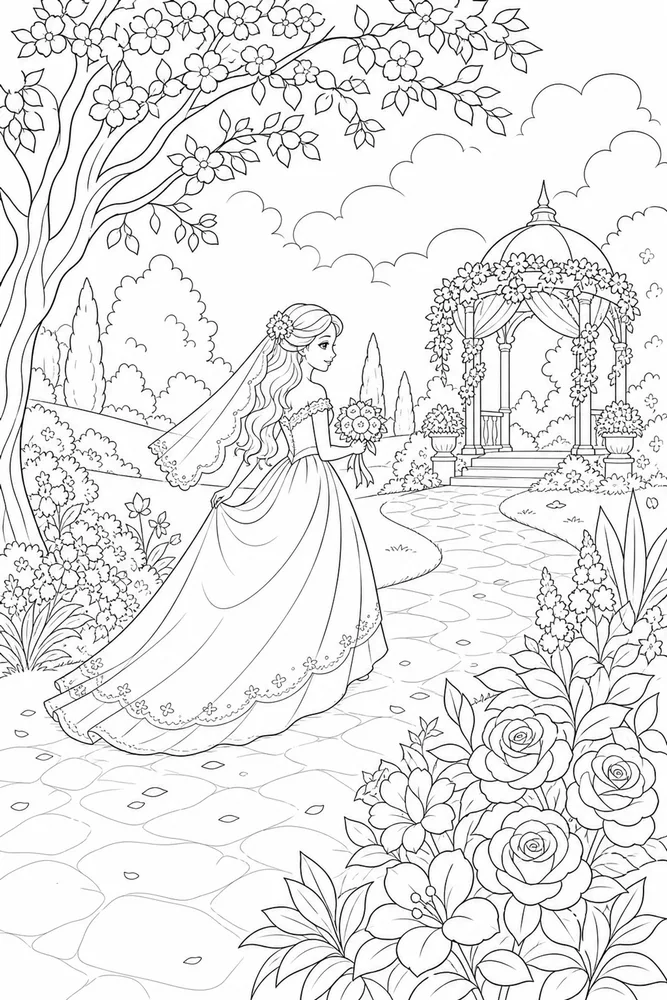Princess Wedding Princess wedding outdoor path coloring page