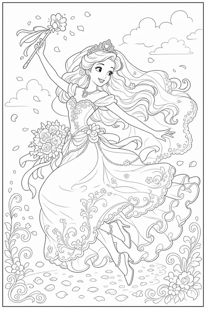 Princess Wedding Princess wedding playful pose coloring page