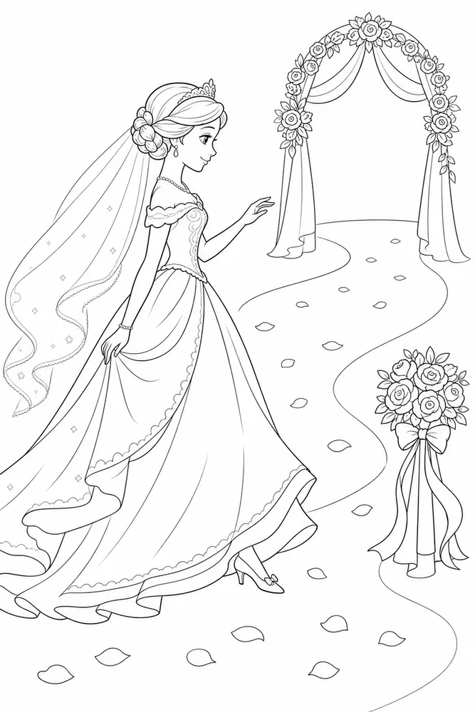 Princess Wedding Princess wedding simple scene coloring page