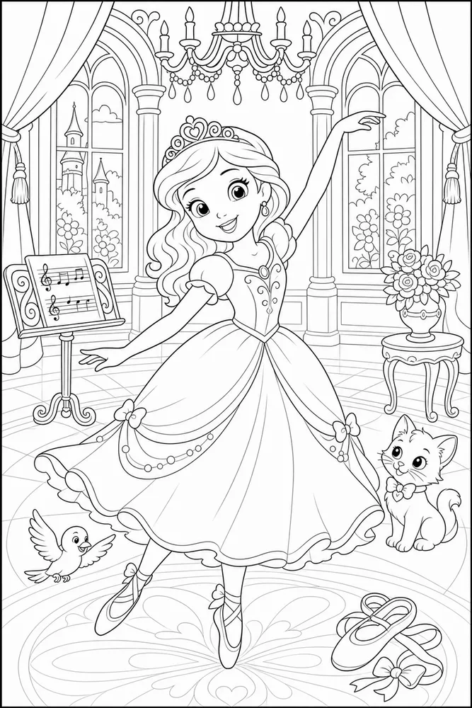 Sofia Princess Princess Dance Hall Scene printable coloring page