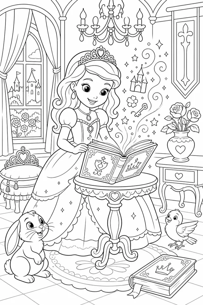 Sofia Princess Princess Magic Book Scene printable coloring page