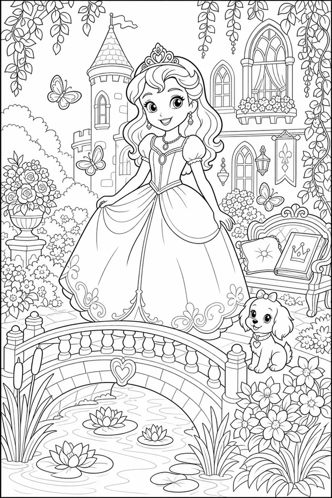 Sofia Princess Princess Pond Bridge printable coloring page