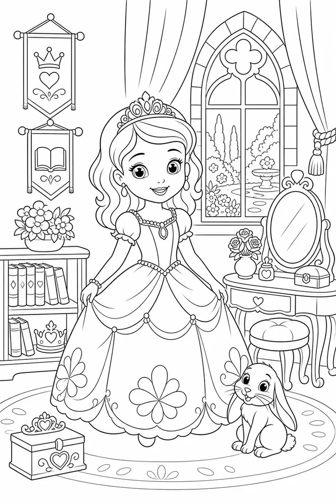 Sofia Princess Coloring Pages preview: Sofia Princess Young Princess Castle Portrait printable coloring page