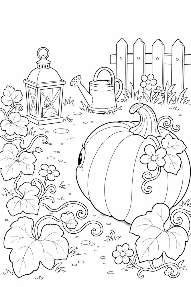 Cute Pumpkin Cute pumpkin garden setting coloring page