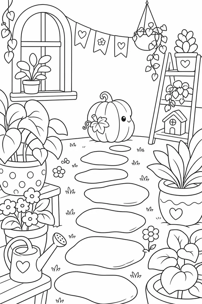 Cute Pumpkin Cute pumpkin habitat background coloring page