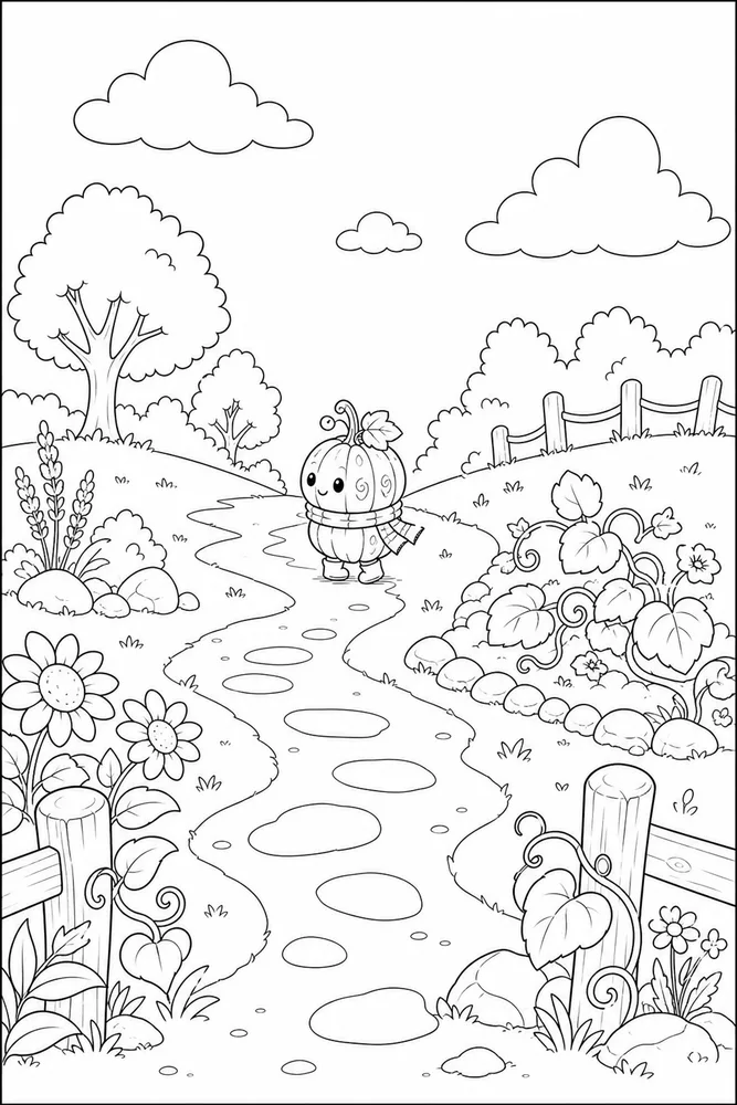 Cute Pumpkin Cute pumpkin outdoor path coloring page