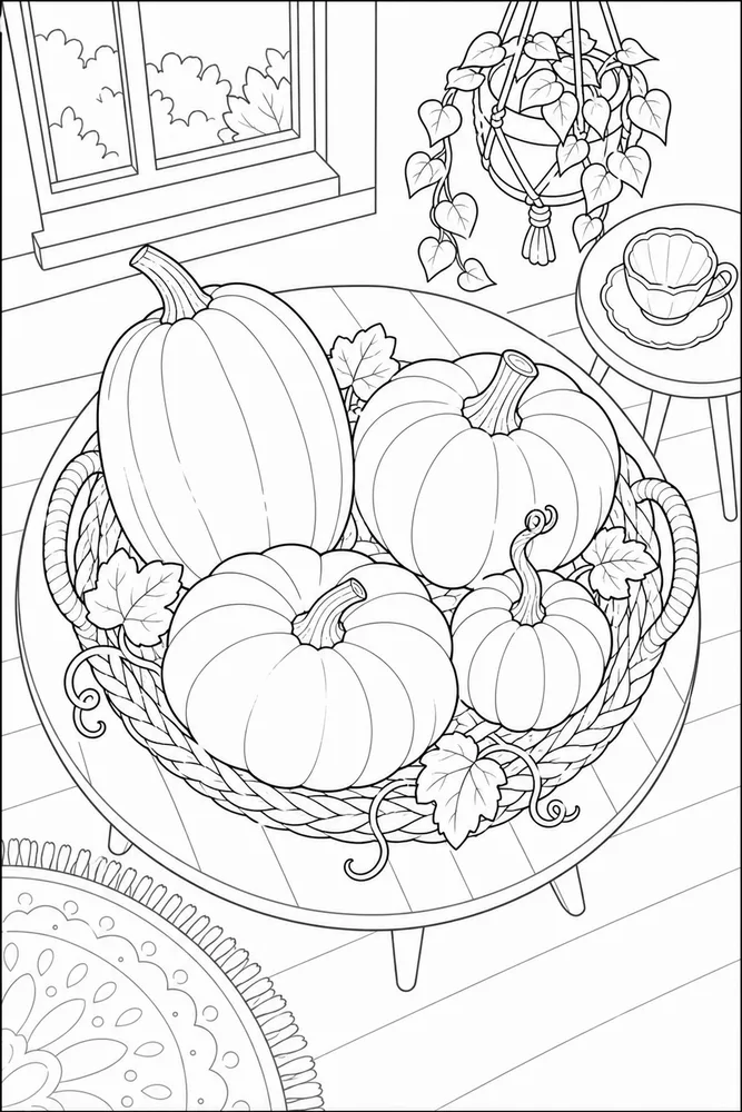 Pumpkin Patch Pumpkin patch cozy indoor moment coloring page