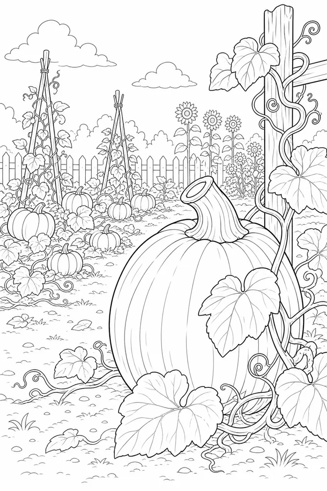 Pumpkin Patch Pumpkin patch garden setting coloring page